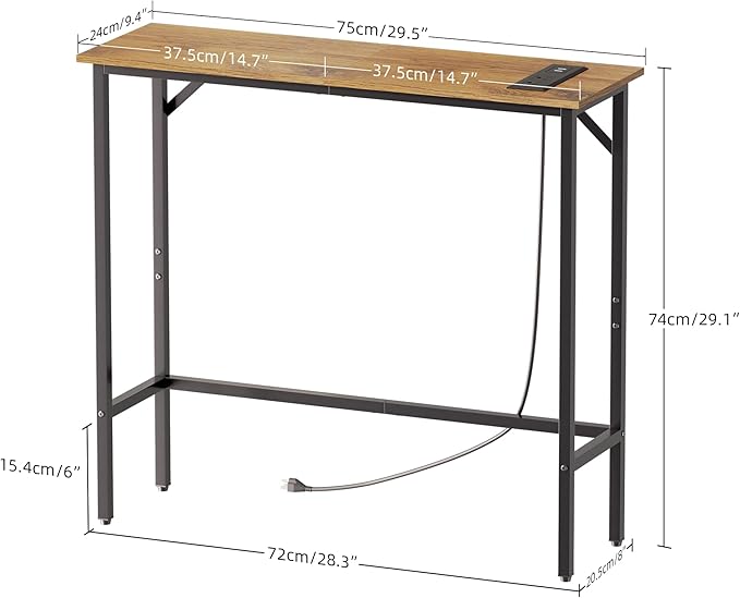 Narrow Console Table with Led Light and Charging Station,29.5" Small Entryway Table,Display Table,Entryway Hallway Thin Sofa Table Behind Sofa, Small Spaces, Living Room, Rustic Brown