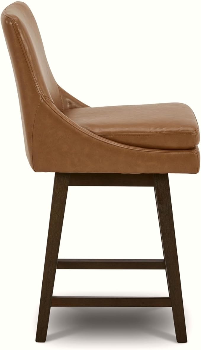 CHITA Counter Height Swivel Bar Stools Set of 4, FSC Certified Upholstered Faux Leather Barstool Chairs with Back, 26.8" H Seat Height, PU Leather in Retro Brown