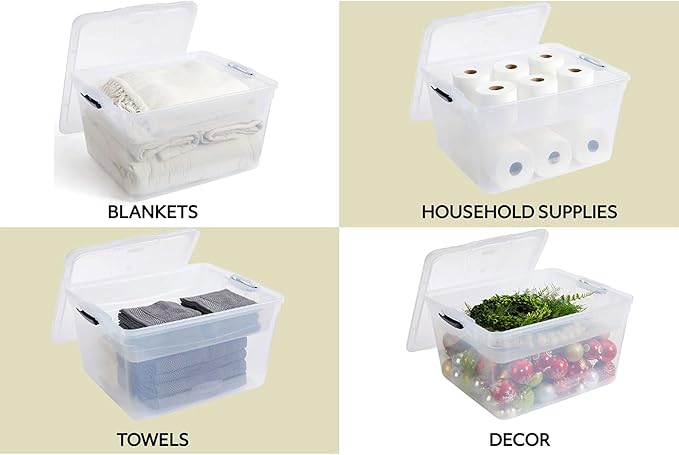 Rubbermaid Cleverstore 74 Qt Clear Storage Bins with Lids and Nesting Tray, 4-Pack, Stackable, BPA-Free, Made in USA