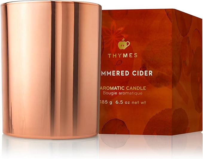Thymes Scented Candles for Home Decor - Luxury Home Fragrance Gifts for Women & Men - Fall Candles with Warm Notes of Apple, Clove, & Cardamom - Rose Gold Votive (Simmered Cider, 6.5 oz)
