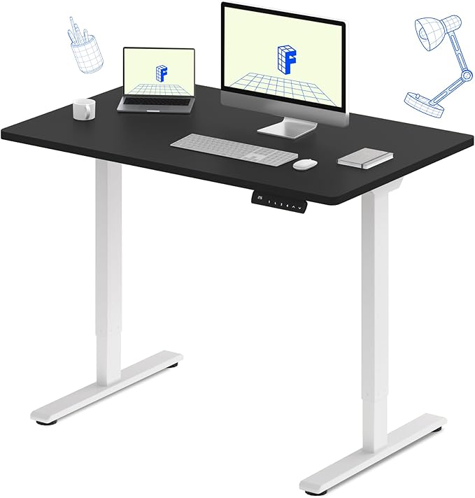 FLEXISPOT E3 Dual Motor Electric Standing Desk 48x24 Inch Whole-Piece Board Height Adjustable Electric Sit Stand (White Frame + Black Desktop, 2 Packages)
