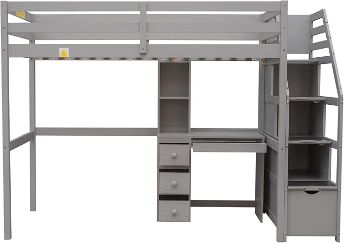 Twin Size Solid Wood Loft Bed with Storage Staircase and Desk, Bedroom Multifunctional Separable Bed Frame w/Shelves & Drawers,No Box Spring Needed,for Adult Kid Boy Girl,Gray