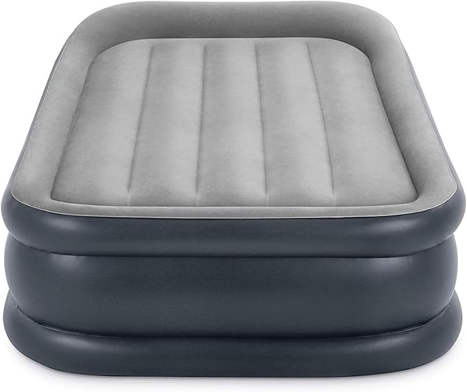 Intex 64131ED Dura-Beam Plus Deluxe Pillow: Fiber-Tech – Twin Size – Built-in Electric Pump – 16.5in Bed Height – 300lb Weight Capacity