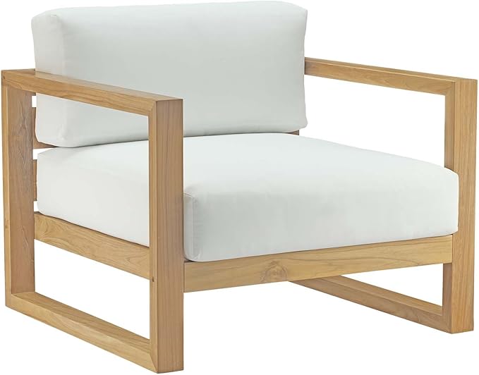Modway Upland Teak Wood Outdoor Patio 3-Piece Sectional Sofa Set with Cushions in Natural White