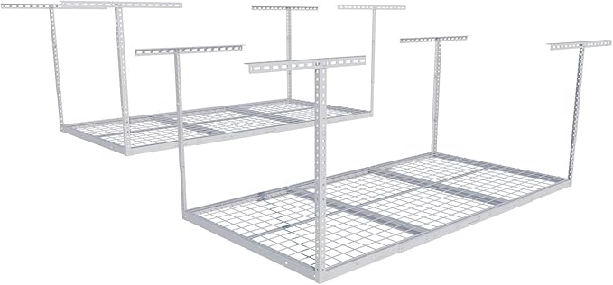 FLEXIMOUNTS 2 Pack 3x6 Overhead Garage Storage Adjustable Ceiling Rack 72" Length x 36" Width x 40" Height, 900lbs Total Weight Capacity, White, Classic Series