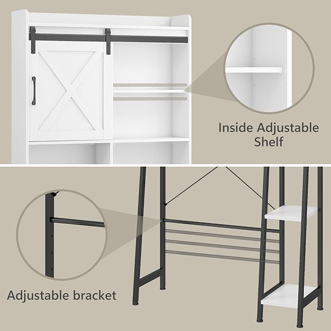 Over The Toilet Storage Cabinet, Farmhouse Storage Cabinet Over Toilet with Sliding Barn Door,Home Space-Saving Toilet Rack, for Bathroom, Restroom, Laundry.(White)