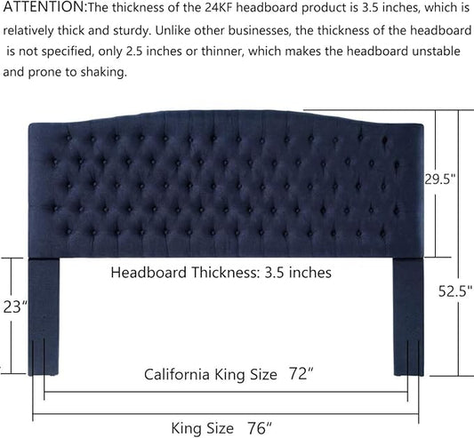 24KF Upholstered Tufted Button Linen Fabric Headboard,Comfortable Fashional Headboard King/CA King Size,Navy Blue