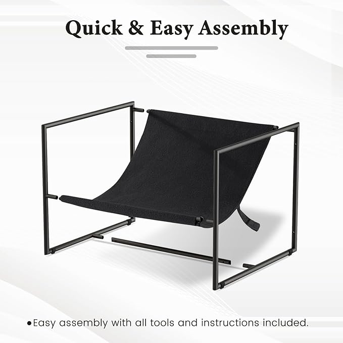 Furnilivng Large Sling Accent Chair Set of 2, Comfortable Boucle Fabric Arm Chair, Upholstered Cozy Reading Chair for Living Room, Bedroom, Dressing Room, Home Office, Black