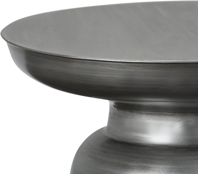 SIMPLIHOME Toby Metal Table - 17 inch Wide Solid Iron Drum Accent Table in Silver, Industrial Side or End Table for Living Room, Bedroom or Entryway with Sculptural Design, Assembled