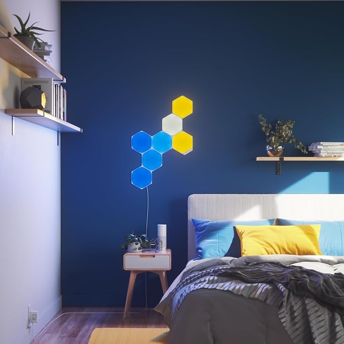 Nanoleaf Shapes LED Wall Lights, RGBW Smart Wall Panels with 16M+ Color, Compatible with Alexa & Google Assistant, Music Sync, DIY Gaming Light for Home Decor (Hexagons Smarter Kit 7 Pack)