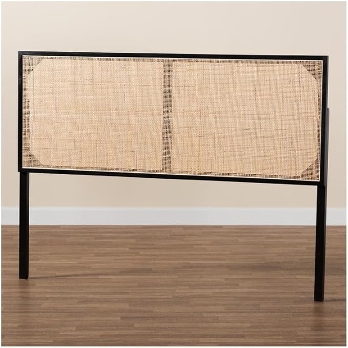 Rustic Romance Modern Bohemian Black Finished Bayur Wood and Natural Size Headboard 62.2L x 2D x 40.2H Inches Adjustable Height Traditional Design