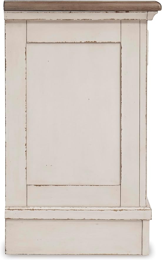 Signature Design by Ashley Realyn French Country 3 Drawer Nightstand with Electrical Outlets & USB Ports, 27.75" Tall, Chipped White