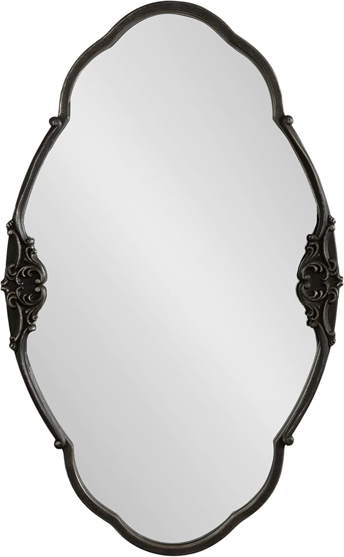 Kate and Laurel Novella Vintage Glam Ornate Mirror; 30 x 18; Black; Traditional Baroque Wall Mirror for Use as Decorative Bathroom Mirror or Fireplace Mantel Mirror