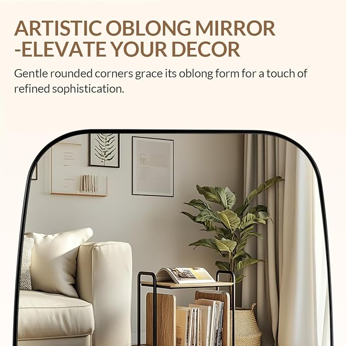 ANDY STAR 32x48 Black Bathroom Mirror, Oblong Vanity Mirror with Stainless Steel Metal Frame, Matte Black Oval Mirror for Over Sink, Modern Anti Rust Wall Mounted