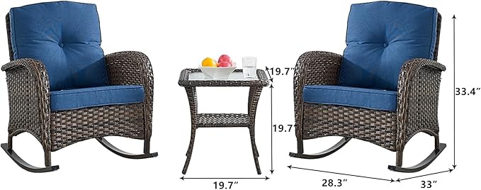 HUMMUH 5-Piece Outdoor Patio Furniture PE Wicker Patio Conversation Set,All-Weather Outdoor Rocking Chairs with Patio Couch Tables for Backyard,Poolside,Deck
