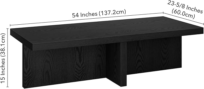 Henn&Hart 54" Wide Rectangular Coffee Table in Natural Black, for Home, Living Room, Bedroom, Entertainment Room, Office