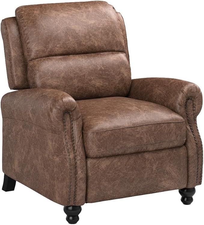 CANMOV Pushback Recliner Chair Faux Leather Armchair Push Back Recliner with Rivet Decoration Single Sofa Accent Chair for Living Room, Chocolate
