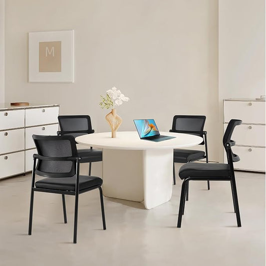 CLATINA Stackable Waiting Room Chair with Adjustable Mesh Backrest, Armless Office Guest Reception Chairs with Leather Cushion and Ergonomic Lumbar Support for Conference Lobby Side School, 8PK, Black