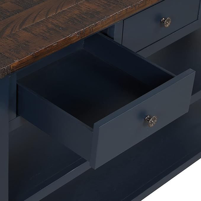 LKTART Solid Wood Console Table Sofa Table with Storage Drawers and Bottom Shelf Entryway Table for Entry Hallway Foyer Sofa Couch Table Easy Assembled (48.8" Blue)