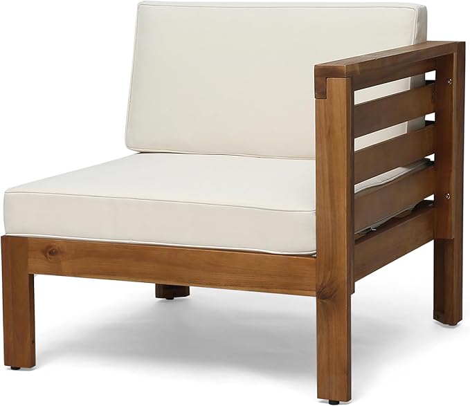 Christopher Knight Home Alice Outdoor 5 Piece Acacia Wood Sofa Set, Teak Finish, Beige
