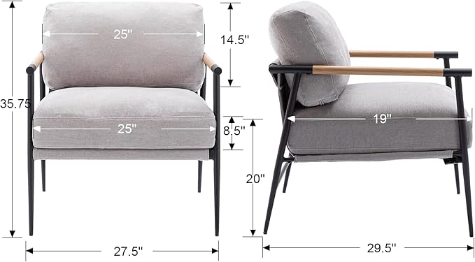 DUOMAY Mid-Century Modern Accent Chair Armchair, Soft Linen Fabric Sofa Lounge Chair Reading Chair with Metal Leg for Living Room Bedroom Office, Grey