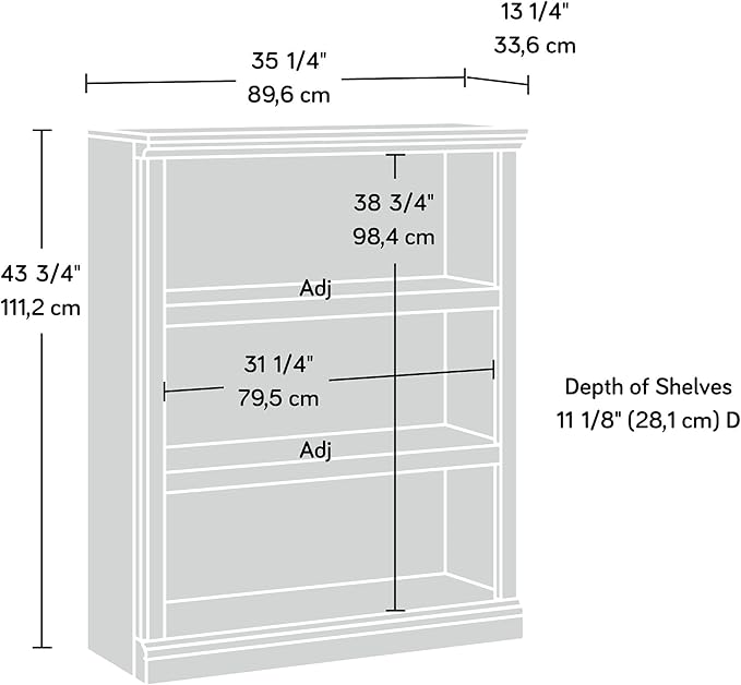 Sauder 3 Tier Book Shelf Wooden Bookcase Multipurpose Bookshelf for Home Office, Living Room, in Estate Black