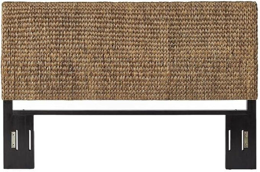Headboard Coastal Design Handwoven Seagrass Matte Black Feet Rustic Decor King