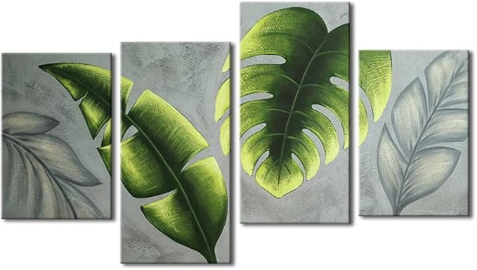 Wieco Art Large Botanical Paintings Wall Art on Canvas Abstract Green Leaves Canvas Wall Art for Living Room Bedroom Wall Decor Modern Artwork for Home Decorations