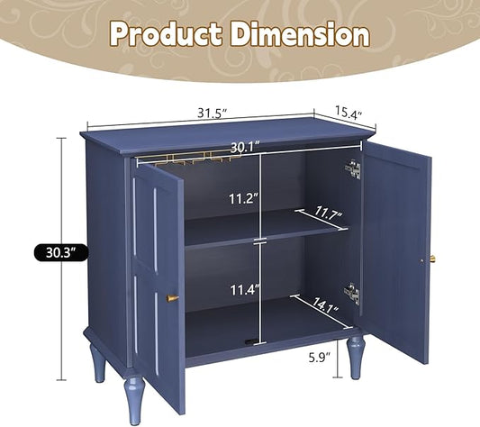 ARTPOWER Blue Sideboard Buffet Cabinet with Storage, Mid-Century Modern Storage Cabinet with 2 Doors and Adjustable Shelves, Accent Style Sideboard for Entryway, Dining Room, Living Room