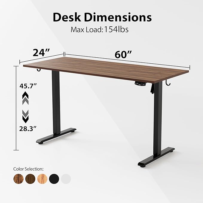 Agilestic Electric Standing Desk, Large 60 x 24 Inches Height Adjustable Desk, Sit Stand up for Work Office Home, Ergonomic Rising Gaming Computer Table with Memory Preset, Dark Walnut