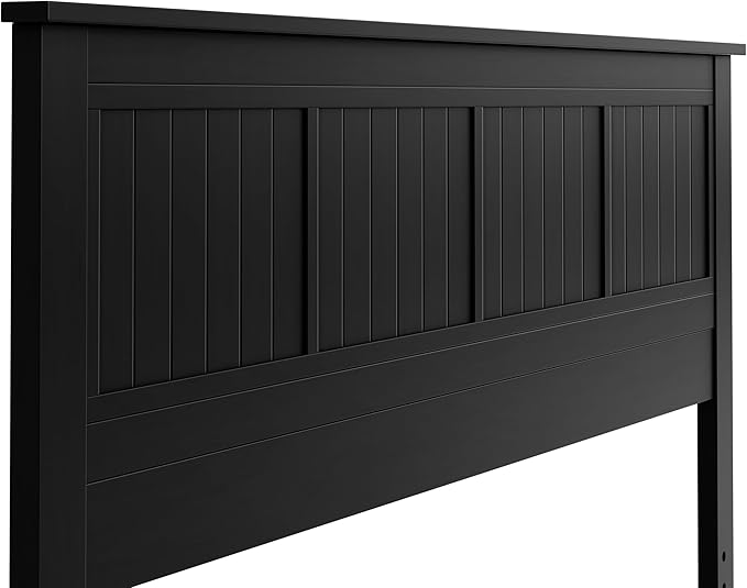 Serene Solid Wood Window-Pane Panel Headboard – Easy Assembly, Casual Coastal Style – King Size in Black