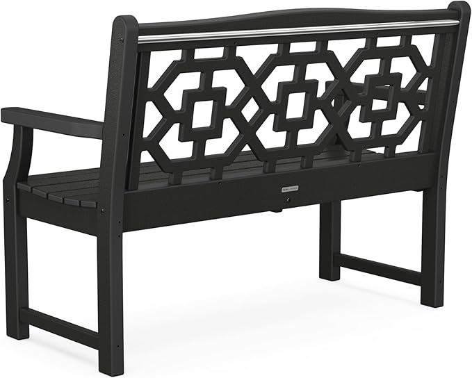Martha Stewart by POLYWOOD Chinoiserie 48" Outdoor Bench for Patio, Porch & Backyard, Black - Durable All-Weather HDPE Garden Seat with Back Support - Classic 2 Person Seating, Made in The USA
