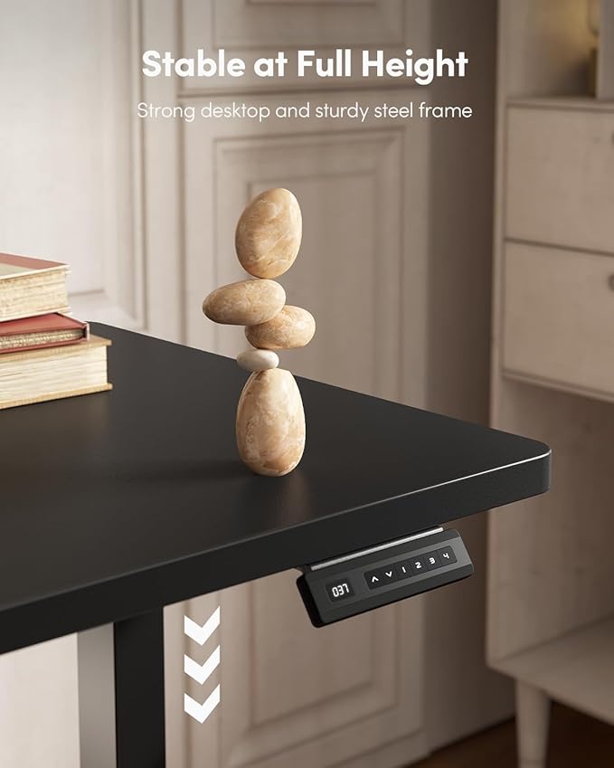 FEZIBO One-Piece Standing Desk Adjustable Height Stand up Home Office Desk, 40x24 Inch Electric Standing Computer Desk, with 4 Memory Presets, Headphone Hook, Black