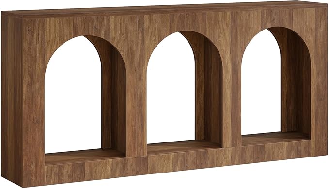 Tribesigns 70.9" Console Table with Storage, Wood Entryway Entry Table with 3 Arched Shelves for Foyer, Hallway, Living Room, Behind Couch Sofa, Narrow Long, Brown