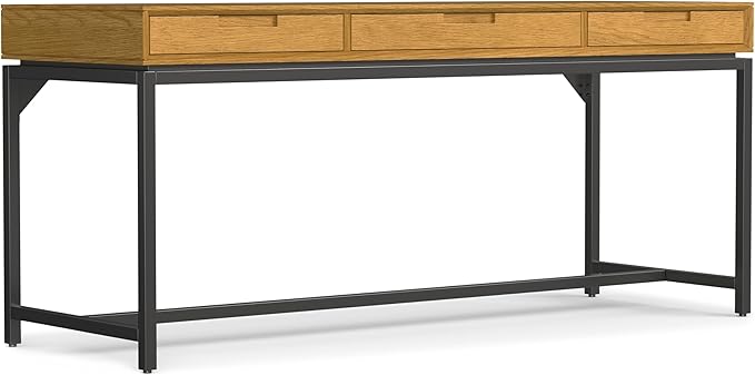 SIMPLIHOME Banting Desk - 72-Inch Wide Solid Oak Veneer and Metal Writing Desk in Oak, Modern Industrial Home Office Computer Table for Study with 2 Drawers and Flip-Down Keyboard Tray