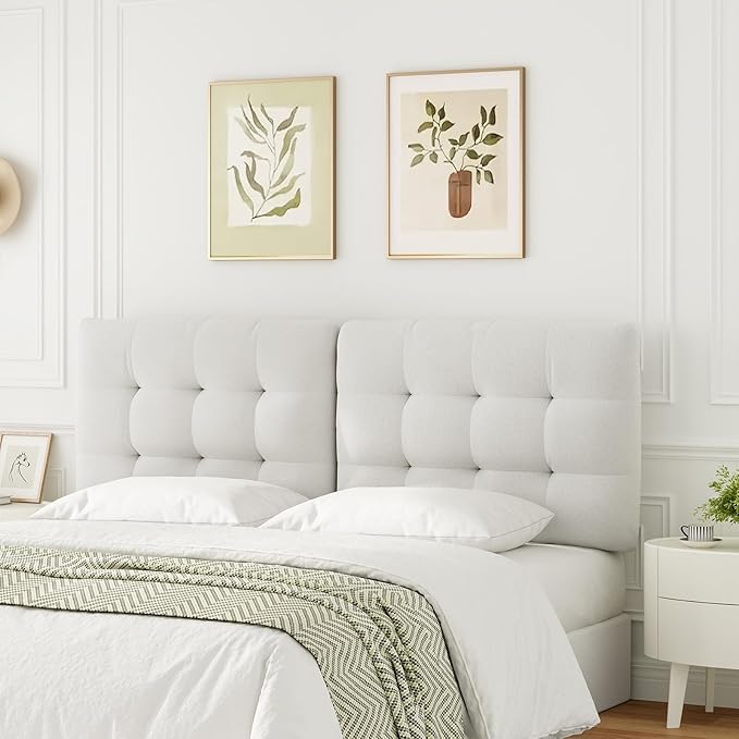 Tufted Upholstered King Headboard, Adjustable Height King Size Headboard Only from 39”to 44” with Durable Solid Wood Legs, Modern Button Diamond Fabric Head Board with Width Adapters, Beige