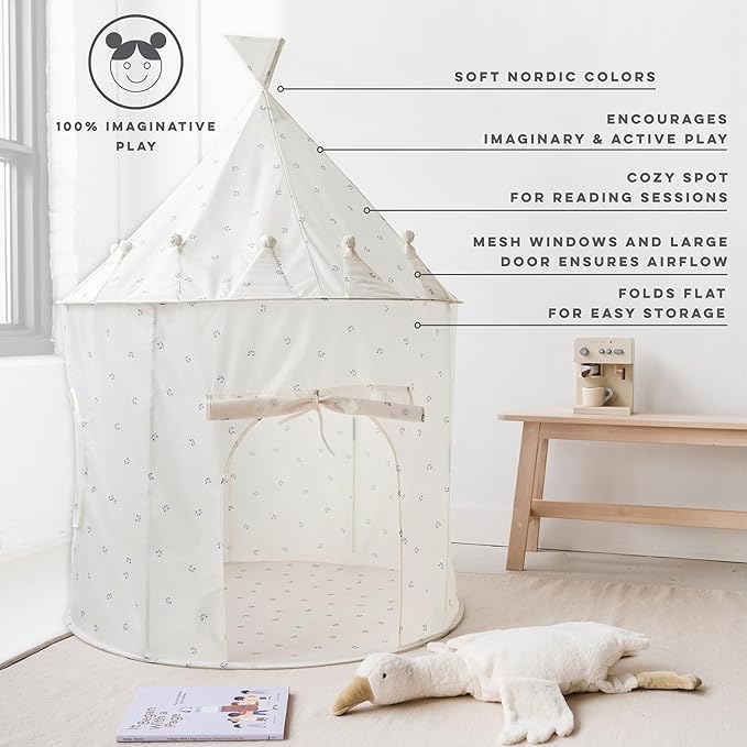 3 Sprouts Kids Play Tent - Sustainable Recycled Fabric β Fun Spacious Childs Playhouse for Indoor Games for Boys & Girls - Durable Fort Pop Up House for Toddlers & Children Age 3-10 - Blueberry Taupe