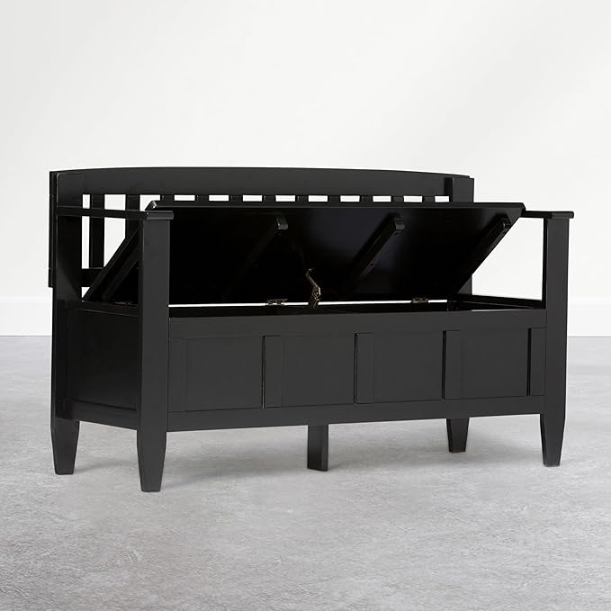 SIMPLIHOME Brooklyn Entryway Storage Bench - 48 inch Wide Solid Wood Hallway Bench in Deep Black, Transitional Foyer Bench for Entry or Mudroom with Lift-Up Lid, Spacious Storage and Durable Finish