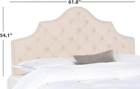 Safavieh Arebelle Taupe Linen Upholstered Tufted Headboard - Silver Nailhead (Queen)