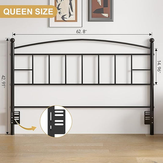 VECELO Metal Queen Size Headboard, Arching Lines Design - 42.91 Inches Tall, Easy to Assembly,Modern Farmhouse Style Steel Headboard Only for Bedroom - Black