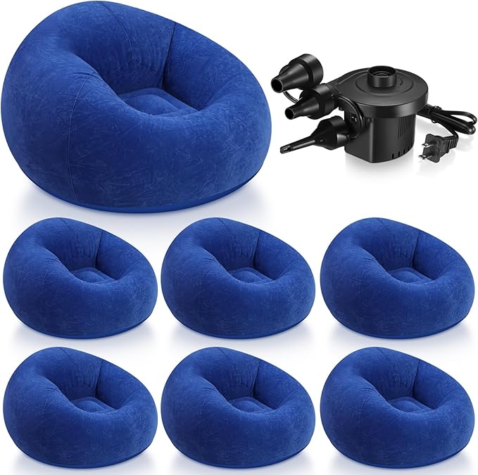 Realspring 6 Pcs Bean Bag Chairs for Adults Inflatable Chairs with Electric Air Pump,Blow up Couch Folding Portable Inflatable Couch Lazy Sofa for Reading Living Room Camping (Dark Blue)
