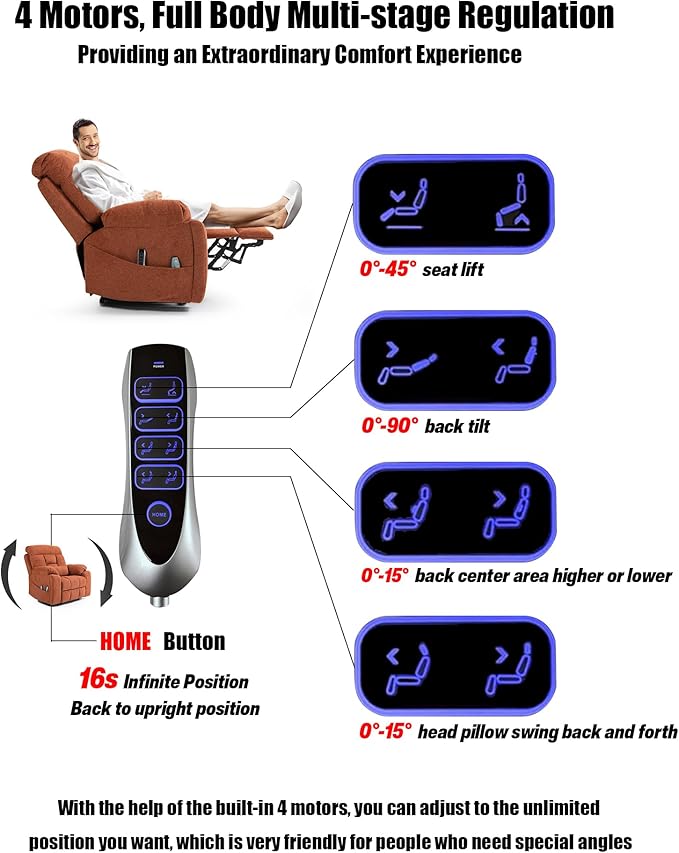 Oversized Lazy Boy Recliner Chair, 4 Motor Recliner with Power Headrest and Lumbar, Nursing Lift Chair with Vibrating Massage and Heated Seat
