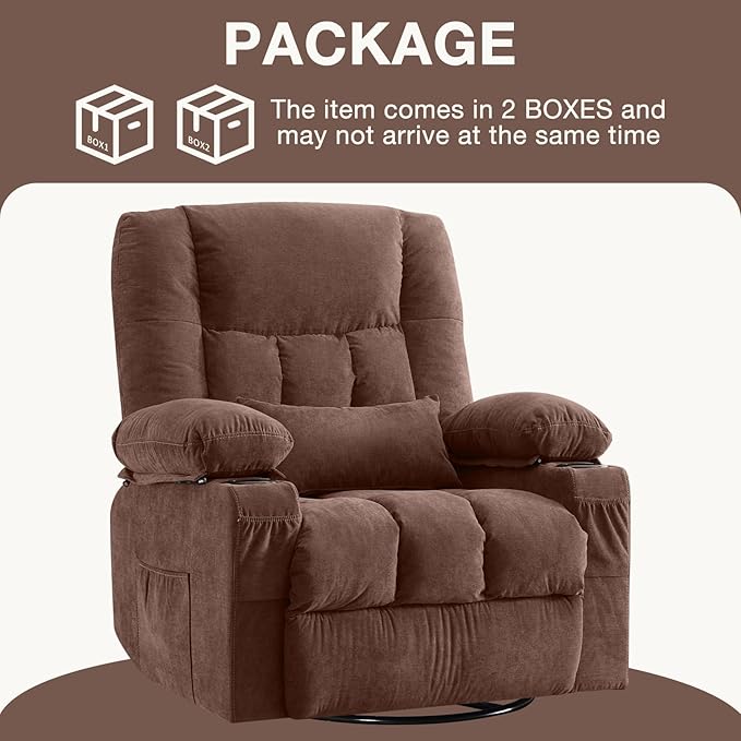 BOSMILLER Massage Swivel Rocker Recliner Chair with Vibration Massage and Heat Ergonomic Lounge Chair for Living Room with Rocking Function and Side Pocket, 2 Cup Holders, USB Charge Port