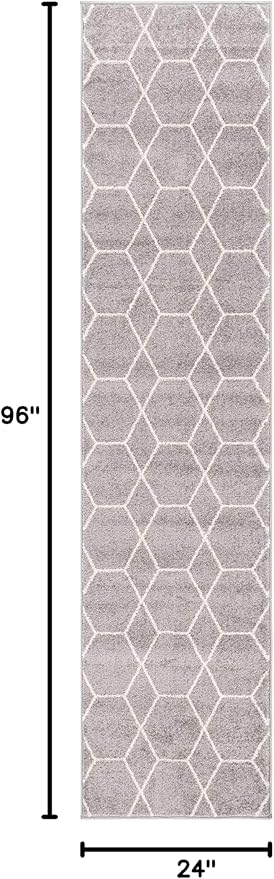 Unique Loom Trellis Frieze Collection Area Rug - Geometric (2' x 8' 8" Runner, Light Gray/ Ivory)