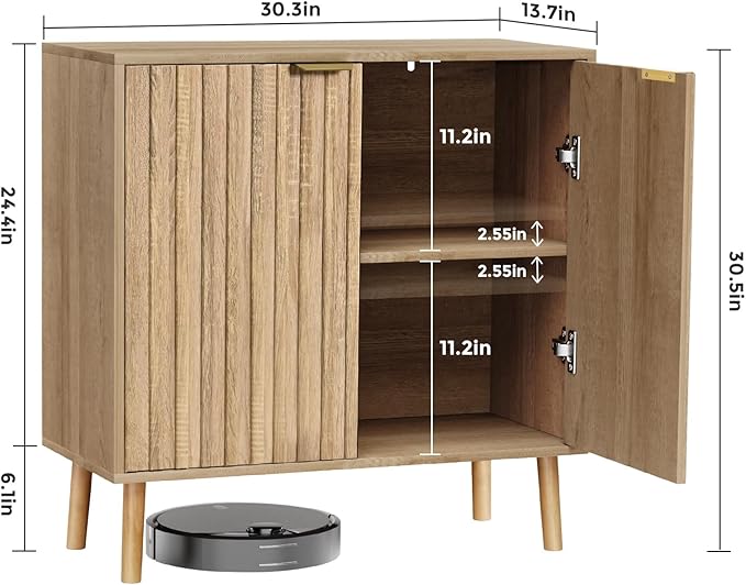 Fluted Storage Cabinet, Free Standing Buffet, Wood Sideboard, Multifunctional Accent Storage for Living Room, Hallway, Entryway, Dining Room (2, Oak)
