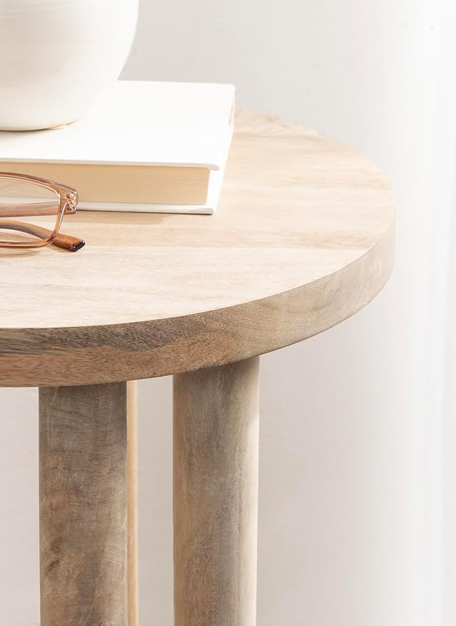 Kate and Laurel Kenzo Modern Wooden Round Side Table; 14 x 14 x 20; Light Natural; Transitional Wood End Table for Use as Bedroom Nightstand or Living Room Accent Table