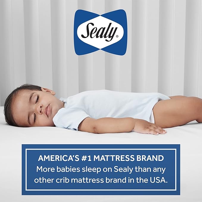 Sealy Baby Posture Haven Orthopedic Antibacterial 2 Stage Waterproof Crib Mattress plus Toddler Bed Fit, 204 Premium Coils, GREENGUARD Gold Certified, Safety & Quality Tested, Made in USA, 52"X28"