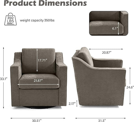 UIXE Swivel Accent Chair, Chenille Fabric Upholstered Arm Chair for Living Room, Modern Club Armchair Comfy Single Sofa Bedroom Reading Seat with Lumbar Pillow - Sand