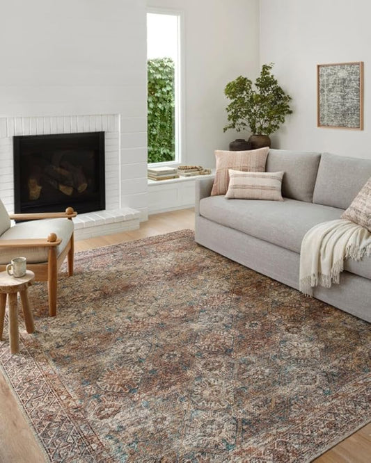 Loloi Amber Lewis Billie Collection BIL-04 Aqua/Rust 2'-6" x 12'-0", 0.19" Thick Runner Rug