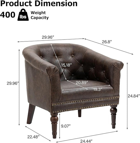 Lumibee Faux Leather Barrel Chair, Upholstered Accent Chair for Living Room, Modern Comfy Club Armchair for Office, Bedroom, Waiting Room-Chocolate